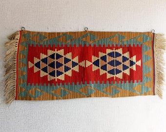 Woll-Kelim-Tapisserie, anatolische gewebte hängende Kunst, türkische ethnische geometrische Wanddekoration