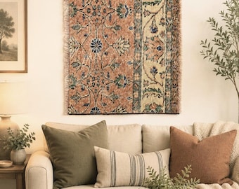 Vintage Rug Wall Art Hanging,  Ethnic Woven Turkish Tapestry, Bohemian Tribal Rustic Decor
