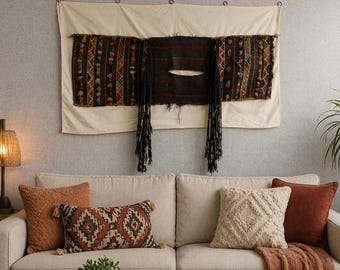 Antique Turkish Kilim Saddle Bag, Embroidered Boho Wall Hanging Tapestry Unique Rug (51x29)