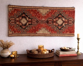 Grande tappeto arazzo, arazzo da parete tinto in capo anatolico, arte decorativa turca vintage boho per corridoio