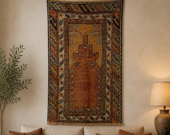 Tappeto antico da appendere alla parete, arazzo etnico tessuto a mano, arredamento boho vintage, arte tribale orientale