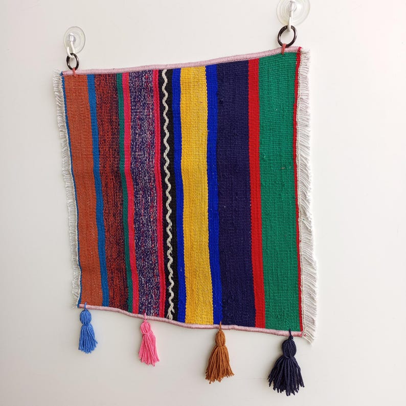Wall Tapestry Hanging Vintage Kilim Art, Turkish Striped Rug, Colorful Anatolian Boho Ethnic Elegant Decor, Unique Home Gift WH- 18”x 16 “