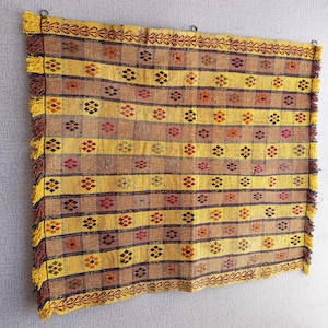 Vintage Kilim Tapestry Wall Hanging Embroidery,  Woven Ethnic Bohemian Unique Home Decor, Handwoven Rug Art , WH 39”x 35”