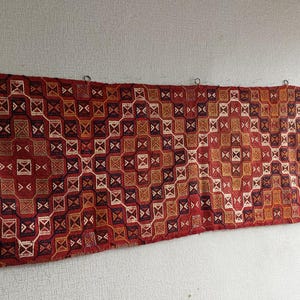Boho Kilim Wall Hanging Rug, Red Vintage Embroidered Turkish Long Tapestry, Ethnic Elegant Decor Art, Unique Home Gift WH- 73”x24 “