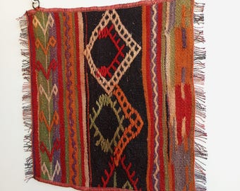 Retro Turkish Kilim Tapestry, Vintage Woven Accessory, Wool Boho Wall Hanging Art