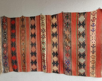 Large Turkish Kilim Tapestry Rug, Vintage Boho Woven Antique Ethnic Wall Hanging Decor Art