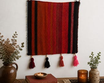 Vintage Kilim Wall Hanging, Colorful Turkish Tapestry with Tassels, Ethnic Boho Home Decor