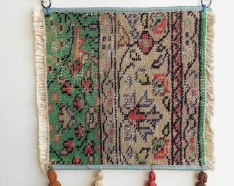 Wall Decor 70s Turkish Rug Hanging, Small Vintage Tapestry, Boho Primitive Ethnic Art