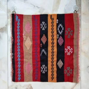 Tapiz de pared tejido Kilim, bordado vintage, étnico, bohemio, turco, decoración del hogar, regalo único, 53 x 56 cm