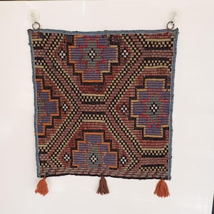 Tapiz de pared vintage colgante, alfombra kilim, bordado auténtico, étnico turco, bohemio, elegante, decoración artística, regalo único para el hogar, blanco, 58 x 48 cm