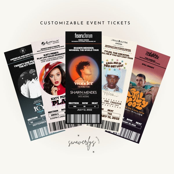 Downloadbare, aanpasbare concert-/sportevenementtickets