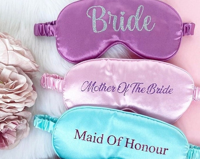 Bridesmaids Beauty Sleep Mask | Bridal Party Hen Party Groomsman | Couples Gift | Bride to Be gift | Satin Silk | Wedding Gift For Her