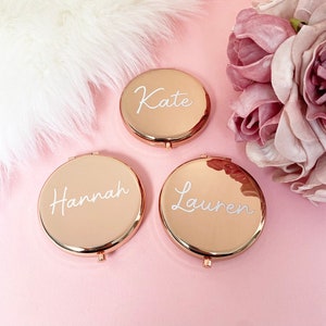 Cadeau miroir compact personnalisé | Cadeaux de mariage miroir de demoiselle d&#39;honneur | Miroir de poche de voyage, Miroir de poche Or rose, Or