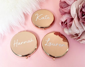 Personalised Compact Mirror Gift | Bridesmaid Mirror Wedding Favours | Travel pocket mirror, Pocket Mirror Rose Gold, Gold