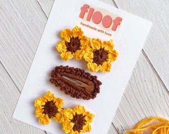 Sunflower Hair Clips - Set of 3 - Hair Accessories - Handmade - High Quality - Snap Clip - Crochet - Boho Accessories