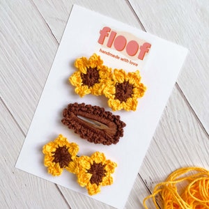 Sunflower Hair Clips Set of 3 Hair Accessories Handmade High Quality Snap Clip Crochet Boho Accessories image 1