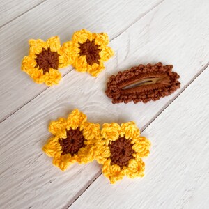 Sunflower Hair Clips Set of 3 Hair Accessories Handmade High Quality Snap Clip Crochet Boho Accessories image 3