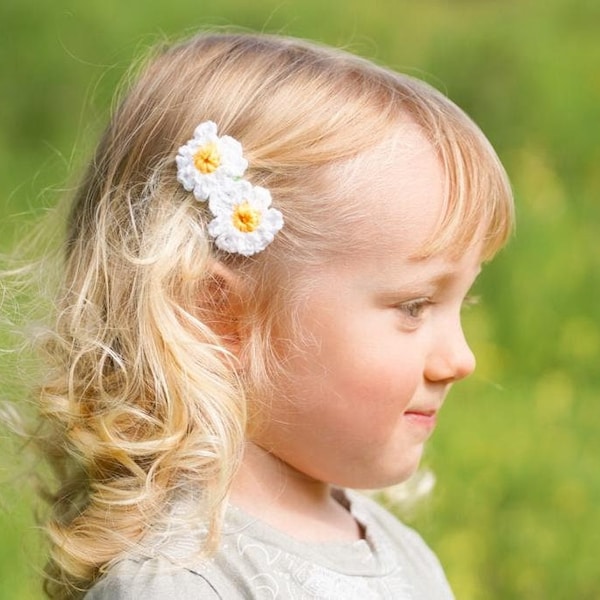 Gänseblümchen Haarspangen - 3er Set - Haarschmuck - Blumen - Handgemacht - Hohe Qualität - Snap Clip - Häkeln - Boho Accessoires - Made To Order