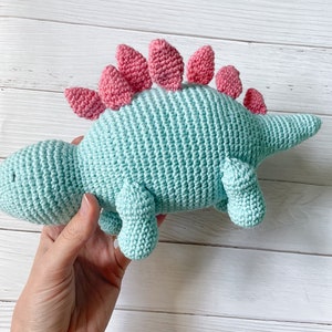 Dinosaur Plushie Handmade Crochet High Quality Baby Shower Child Gift Blue + Pink
