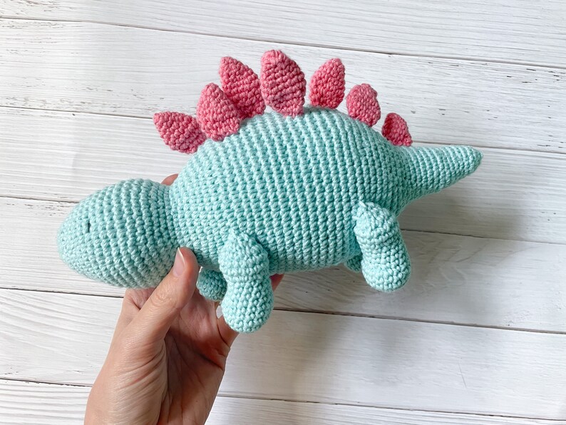 Dinosaur Plushie Handmade Crochet High Quality Baby Shower Child Gift Blue + Pink