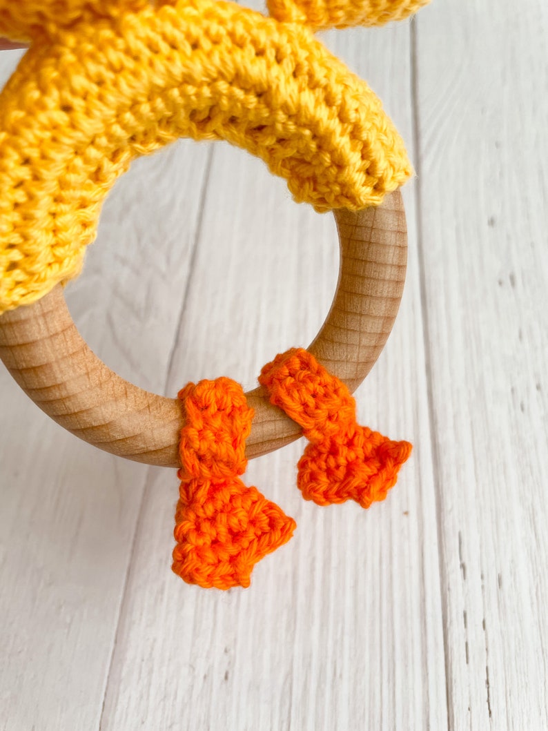 Duck Rattle Teether Sensory Toy Handmade Wood & Cotton Baby Gift Teething Toy High Quality Made To Order image 4