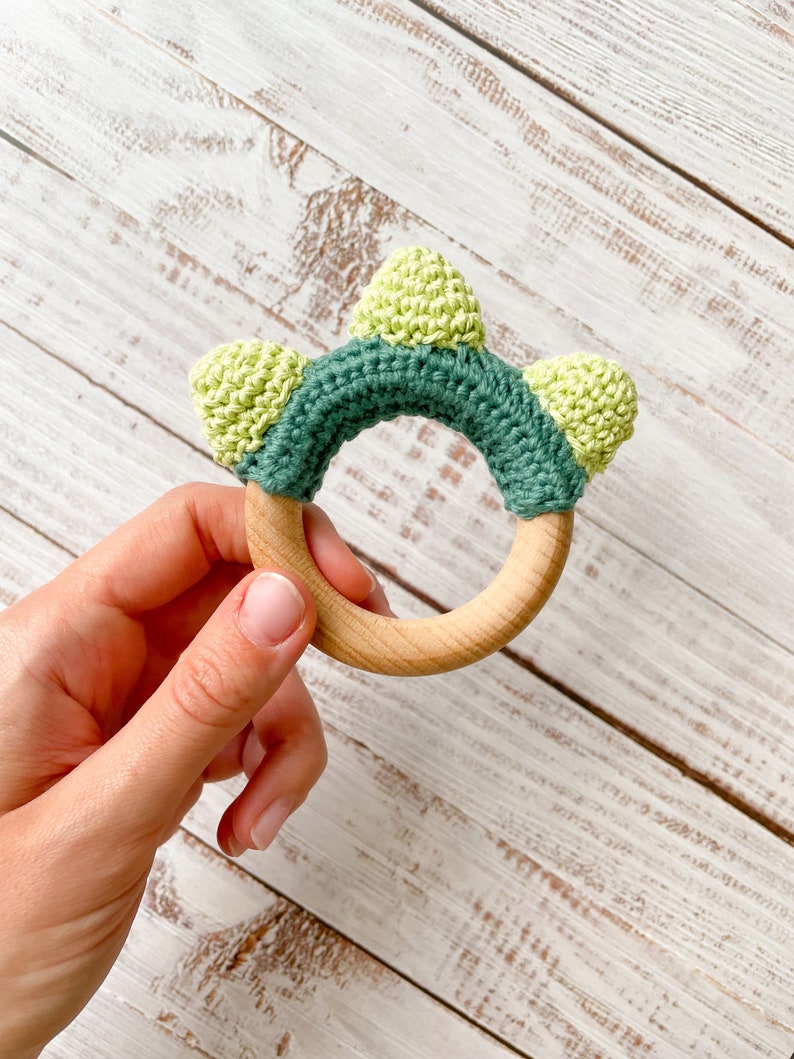 New Baby Gift Set Dinosaur Rattle Teether Welcome Home Sensory Toy Handmade Crochet High Quality image 10