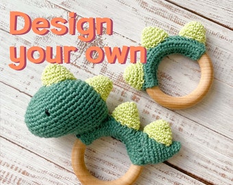 New Baby Dino Gift Set - Rattle + Teether - Sensory Toy - Handmade - Teething Toy - High Quality - Made To Order