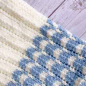 Baby Blanket Cream and Blue Openwork Knitted Blanket Small Baby Blanket Handmade High Quality image 2