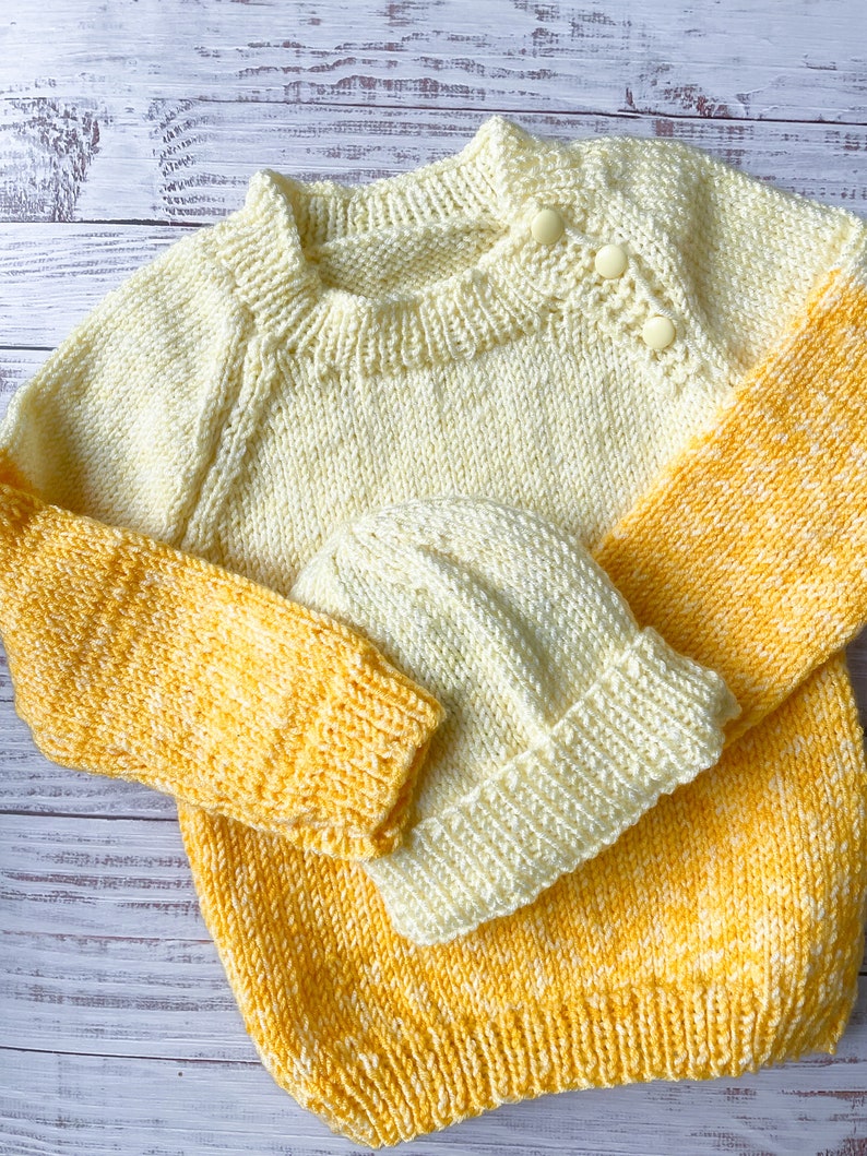 Kids Jumper Beanie 1-3 y/o Two tone Hand knitted High Quality Very Soft Stretchy Oversize for babies image 2