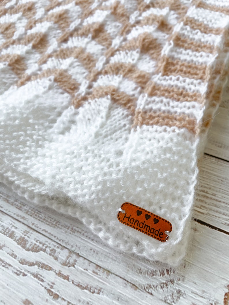 Baby Blanket Two Tone Openwork Knitted Blanket Small Baby Blanket Handmade High Quality image 3