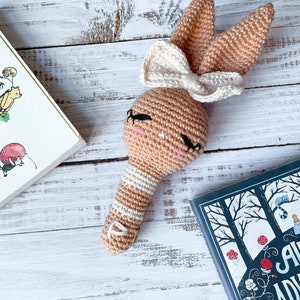 Personalised Bunny Rattle Sensory Toy Handmade Baby Gift High Quality image 3