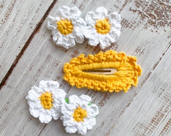 Flower Hair Clips - Set of 3 - Daisies - Hair Accessories - Handmade - High Quality - Snap Clip - Crochet - Boho Accessories - Made To Order