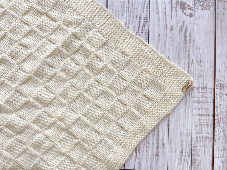 Knitted Blanket Small Baby Blanket Handmade Geometric Pattern High Quality Cream