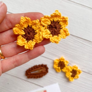 Sunflower Hair Clips Set of 3 Hair Accessories Handmade High Quality Snap Clip Crochet Boho Accessories image 2