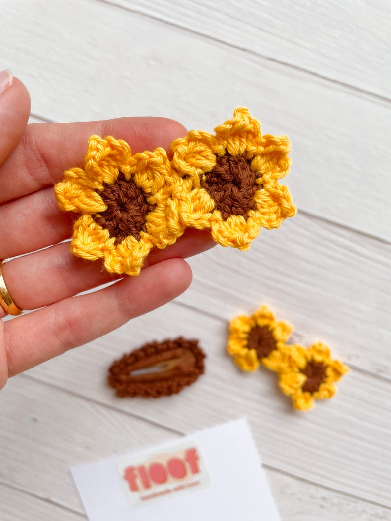 Sunflower Hair Clips Set of 3 Hair Accessories Handmade High Quality Snap Clip Crochet Boho Accessories image 2