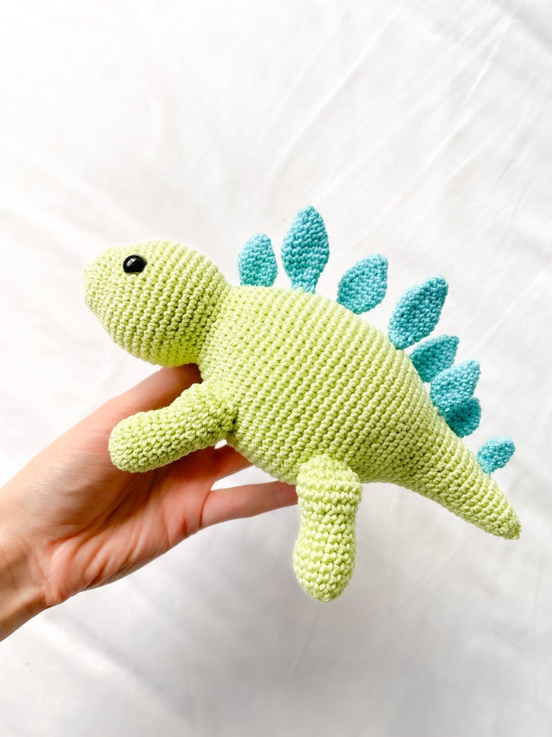 Dinosaur Plushie Handmade Crochet High Quality Baby Shower Child Gift Green + Blue