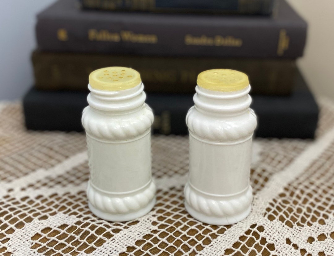 Vintage Milk Glass Spice Jars Set of 2 Etsy