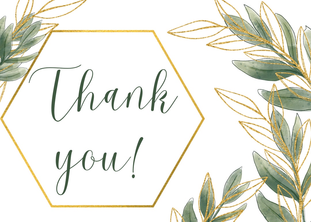 Thank You Note Template - Golden Green Leaves - Etsy Australia