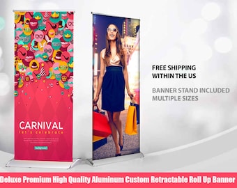 33" × 81" Deluxe Premium High Quality Aluminum Custom Retractable Roll Up Banner, Pop up, Tradeshow, Business Display, Party, Store Ads