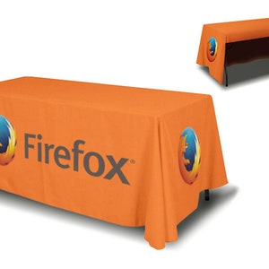May include: Orange table cover with the Firefox logo and the word "Firefox" in gray text.