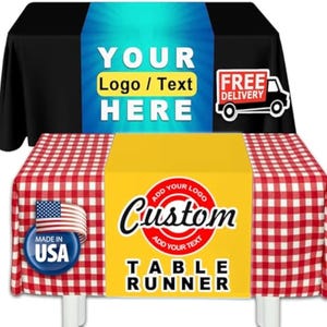 Custom Table Runner, Full Color Printing Business Sign, Logo/Text or Your Deign Table Runner,Next Shipping, Table Cloth