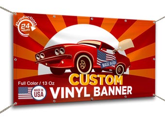 Custom Vinyl Banner, Personalized Sign Banner, Full Color Printing, Waterproof UV-Resistant for Indoor Outdoor, Next Day Shipping