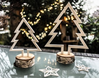 Weihnachtsbaum auf Birkenholzscheibe als Weihnachtsdeko, Winterdeko, Tischdeko, Fensterdeko, Wichtelgeschenk oder kleines Mitbringsel, 2 Stk