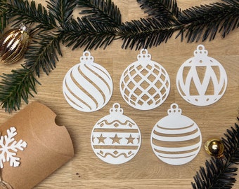 Weihnachtskugeln in schwarz, weiß oder holz im 5er-Set und stilvoller Geschenkbox  | Wichtelgeschenk | Weihnachtsdeko | Fensterdeko