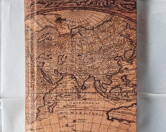 Handmade Leather Map Cover Journal | Vintage Travel Notebook, Rustic Diary, Adventure Adventure Bound (H220xW160mm)