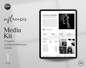 Media Kit template Canva for Instagram | One Page Media Kit | Influencer Media Kit with rate sheet and rate card | Social Media Kit.