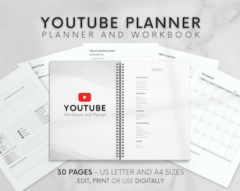 Youtube planner printable and editable | Video Planner, Social Media Planner and digital planner for your youtube channel