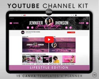Youtube Channel Kit | Youtube Banner, Intro, Outro, Video Overlay, Thumbnails | Professional Youtube Branding Kit Editable Canva Templates