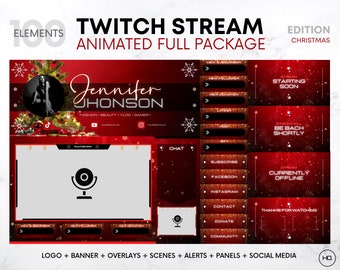 Paquete de superposición de Twitch Edición navideña / Superposiciones de transición de Twitch animadas, paneles, escenas, alertas, banner / superposición linda animada