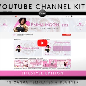 Youtube Channel Kit | Youtube Banner, Intro, Outro, Video Overlay, Thumbnails | Professional Youtube Branding Kit Editable Canva Templates
